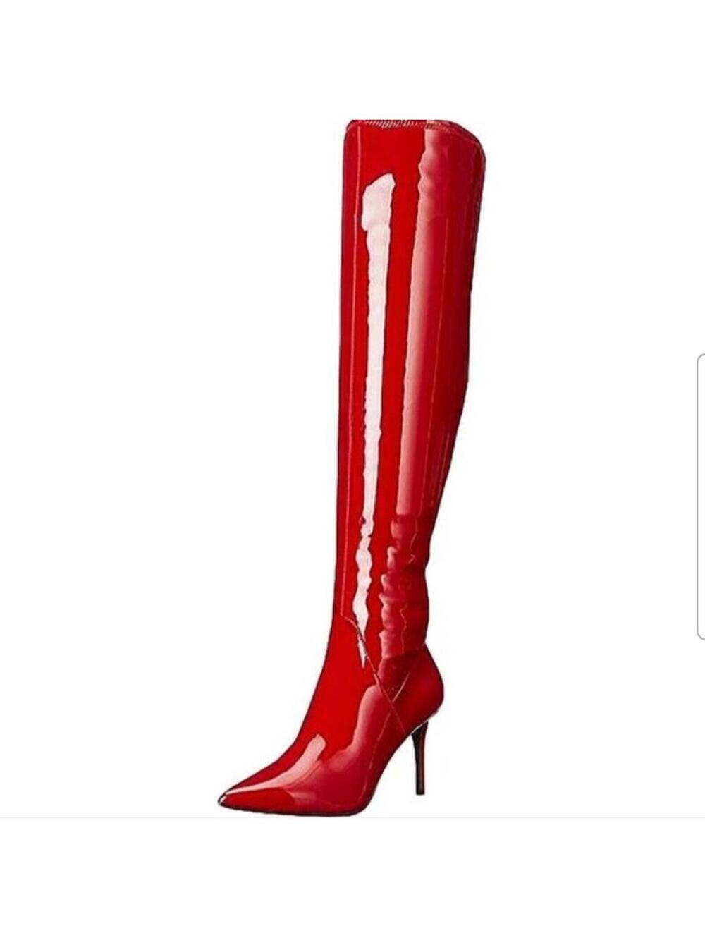 Jessica Simpson Red Patent Thigh High Boots 10 M Over The Knee Stiletto Zip